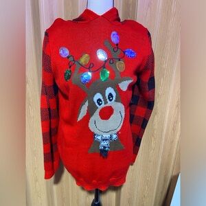 No Boundaries Red Reindeer Off-the-Shoulder Sweater